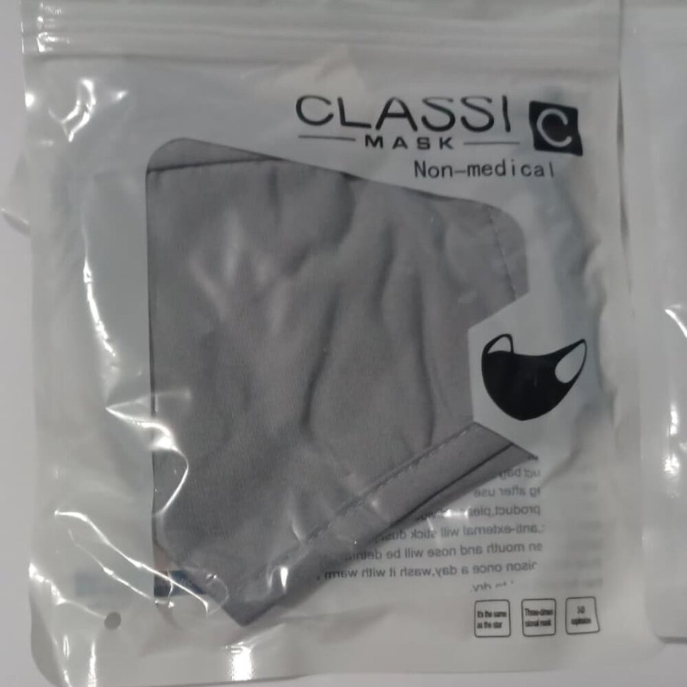 Classi-C Gray Reusable Face Masks with Filter Pocket, Non-Medical, Pack of 10